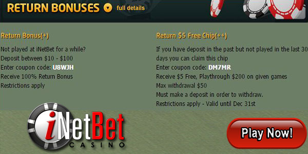 Inet Casino No Deposit Bonus